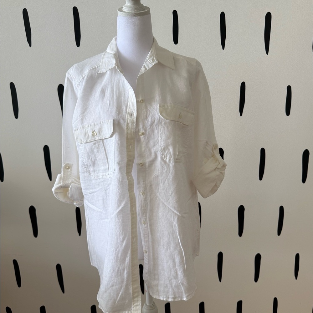 Express White Linen Button-Up Shirt